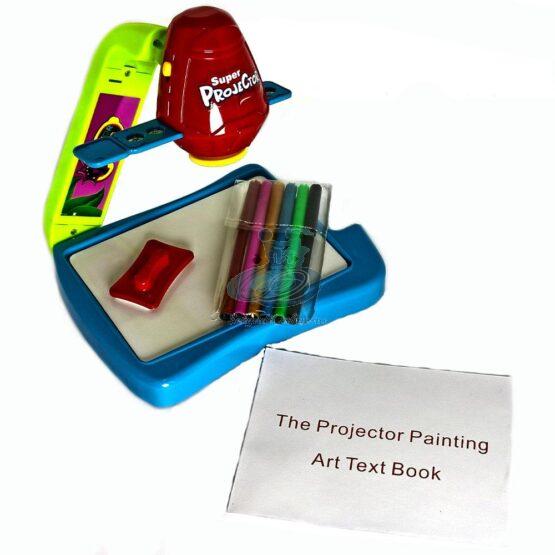 Proiector 24 desene, tablita lavabila, lumina si 6 carioci colorate