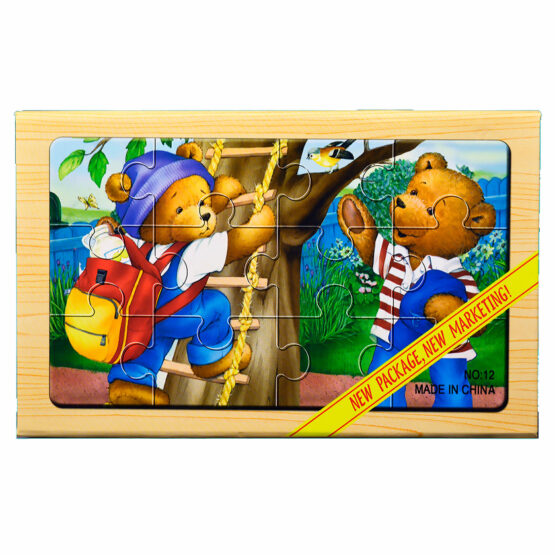 Puzzle lemn „Familie ursuleti” – 4 planse * 12 piese, cutie cu inchidere magnet