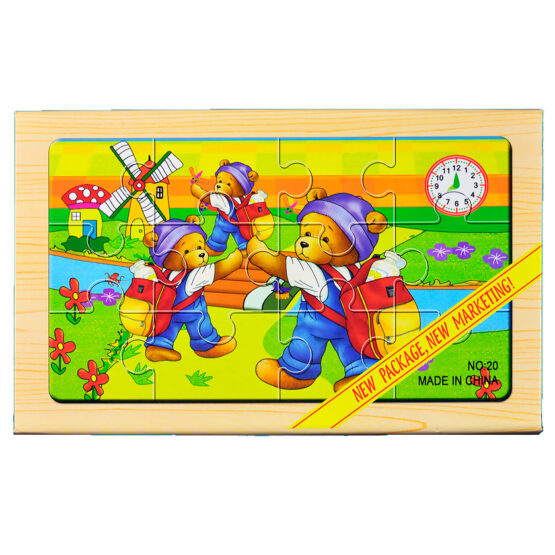 Puzzle lemn „Ursuleti” – 4 planse * 12 piese, cutie cu inchidere magnet